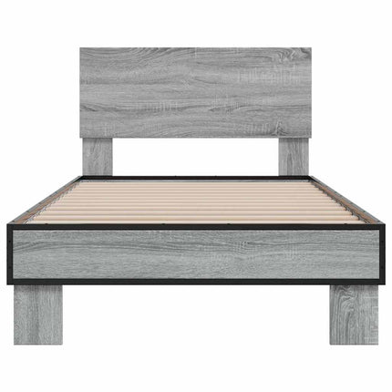 sengeramme 75x190 cm konstrueret træ og metal grå sonoma-eg