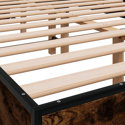 sengestel 120x200cm konstrueret træ og metal røget egetræsfarve