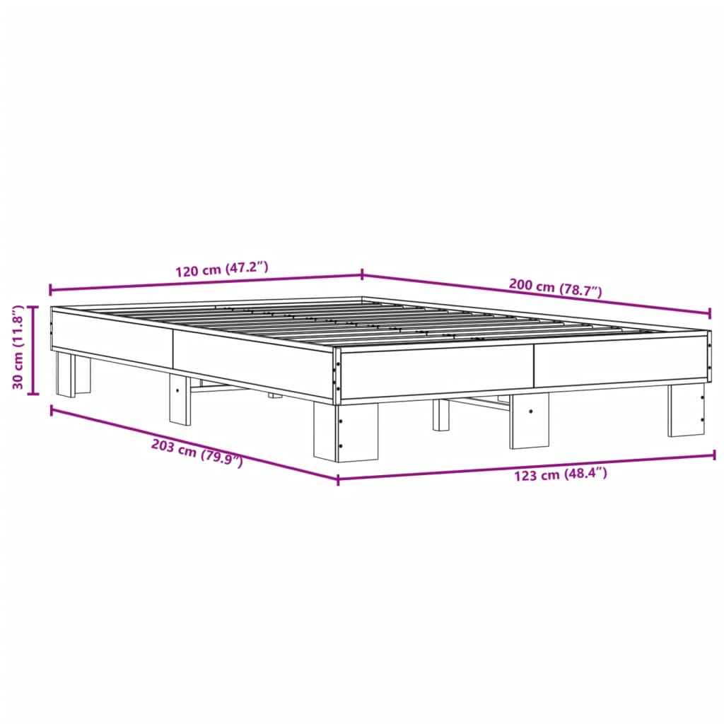 sengestel 120x200 cm konstrueret træ og metal grå sonoma-eg