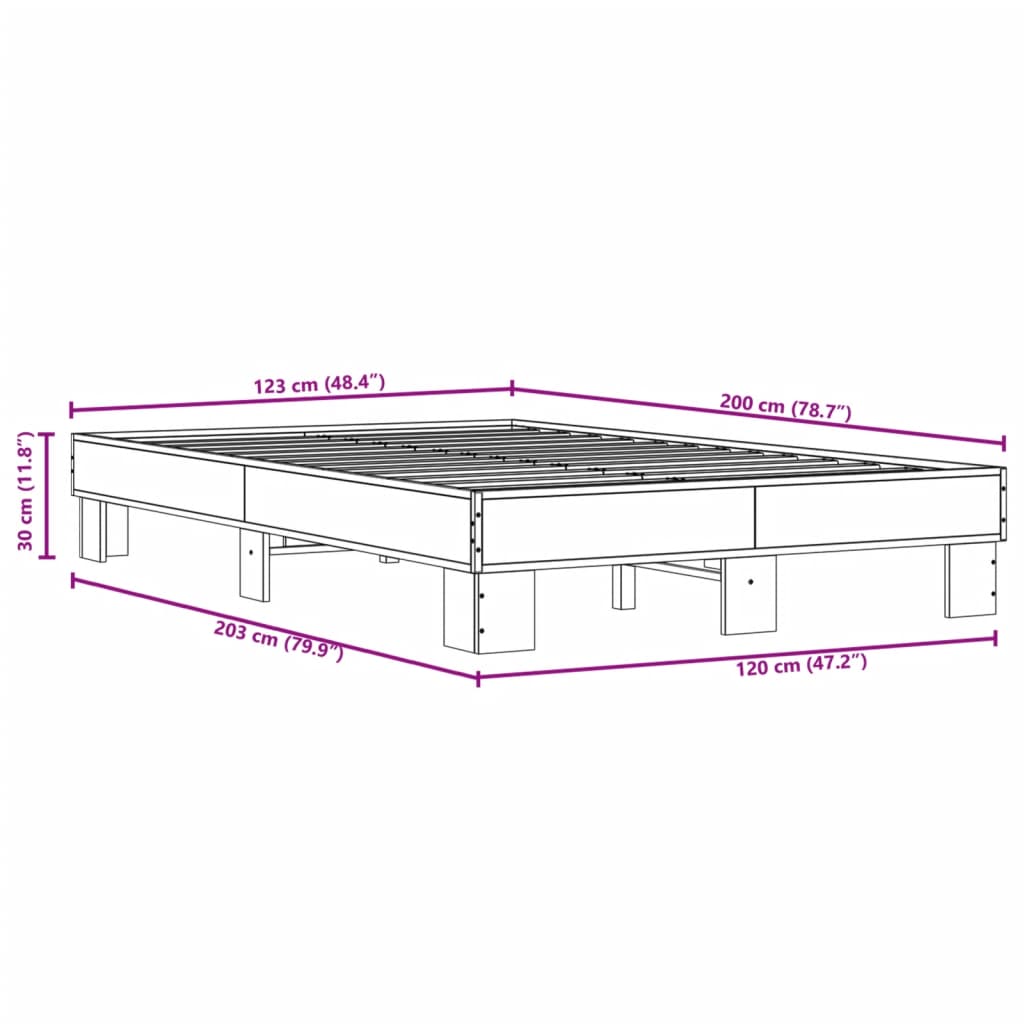 sengestel 120x200 cm konstrueret træ og metal brun egetræ
