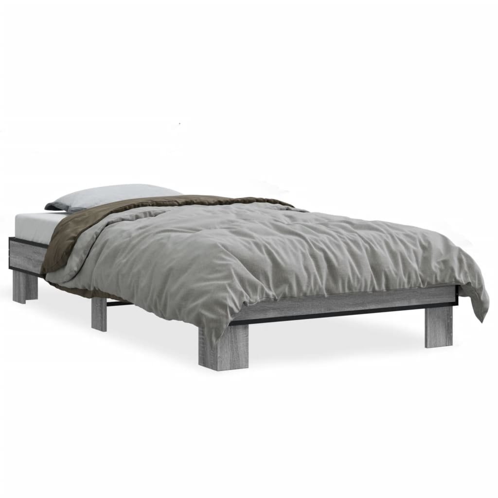 sengeramme 100x200 cm konstrueret træ og metal grå sonoma-eg