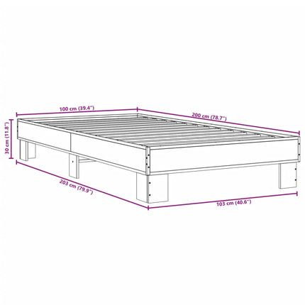 sengeramme 100x200 cm konstrueret træ og metal grå sonoma-eg