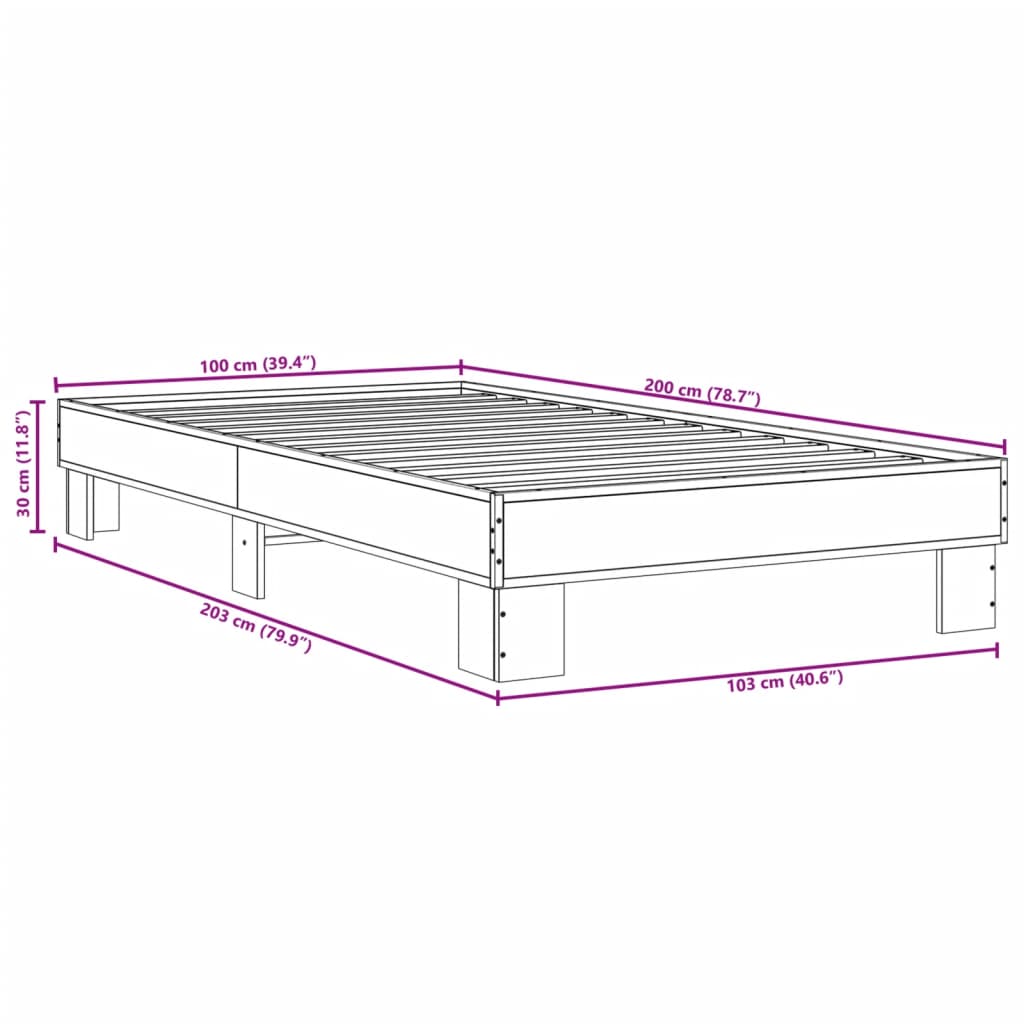 sengeramme 100x200 cm konstrueret træ og metal grå sonoma-eg