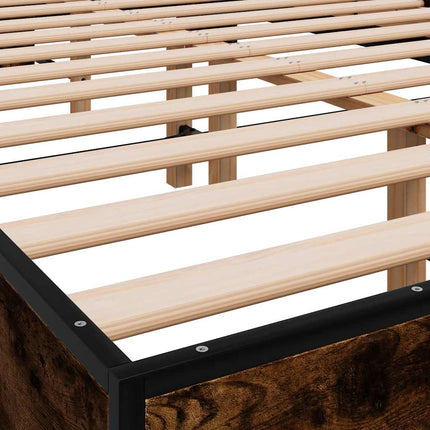 sengestel 140x190cm konstrueret træ og metal røget egetræsfarve