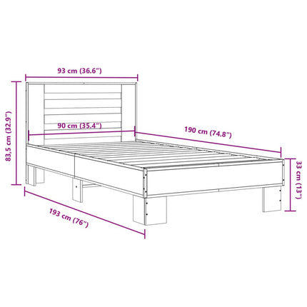 sengeramme 90x190 cm konstrueret træ og metal røget eg