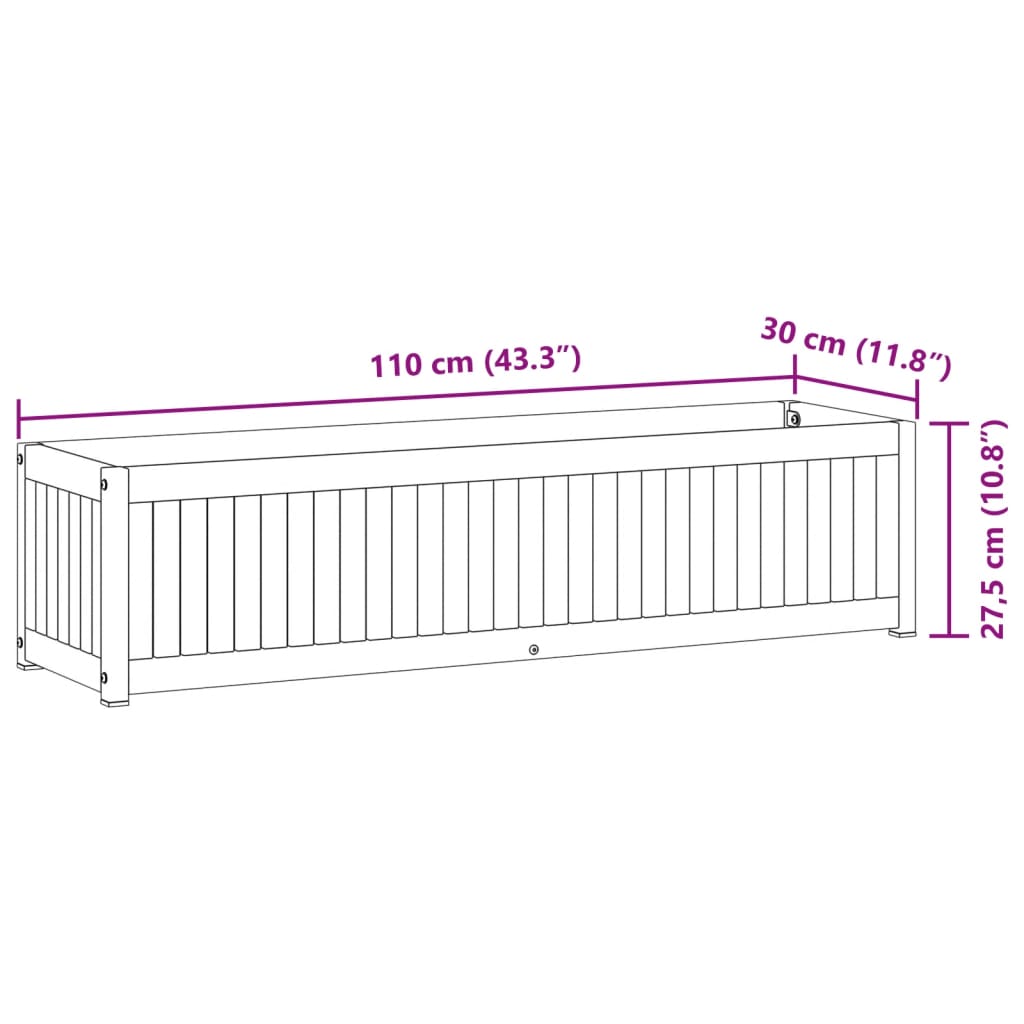 plantekasse 110x30x27,5 cm massivt akacietræ og stål