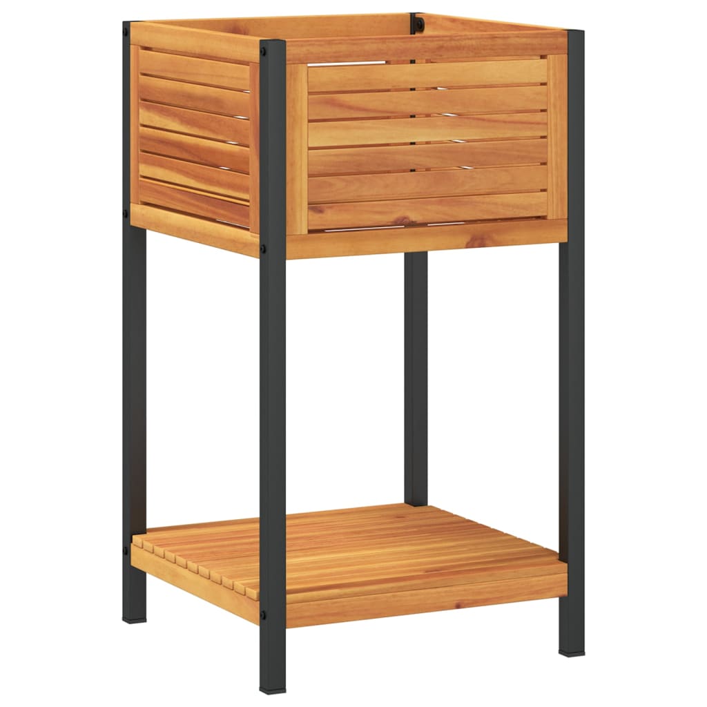 plantekasse med hylde 45x45x80 cm massivt akacietræ og stål
