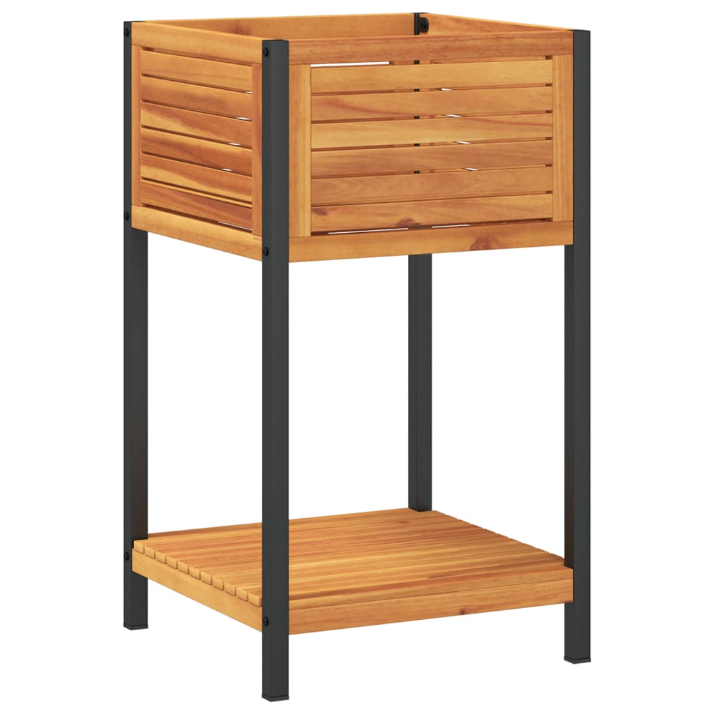 plantekasse med hylde 45x45x80 cm massivt akacietræ og stål