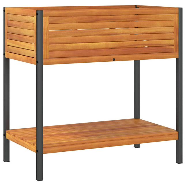 plantekasse med hylde 80x45x80 cm massivt akacietræ og stål
