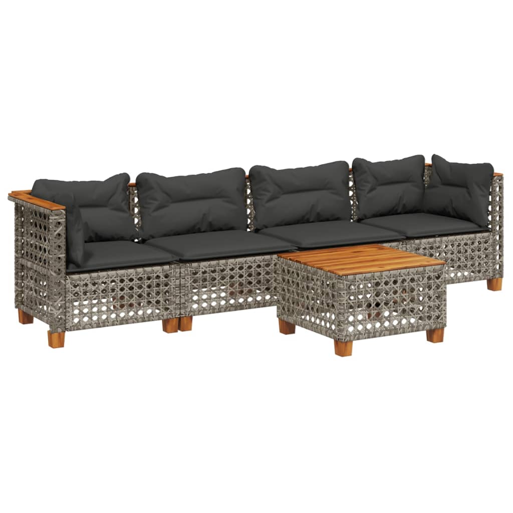 sofasæt 5 dele med hynder polyrattan grå