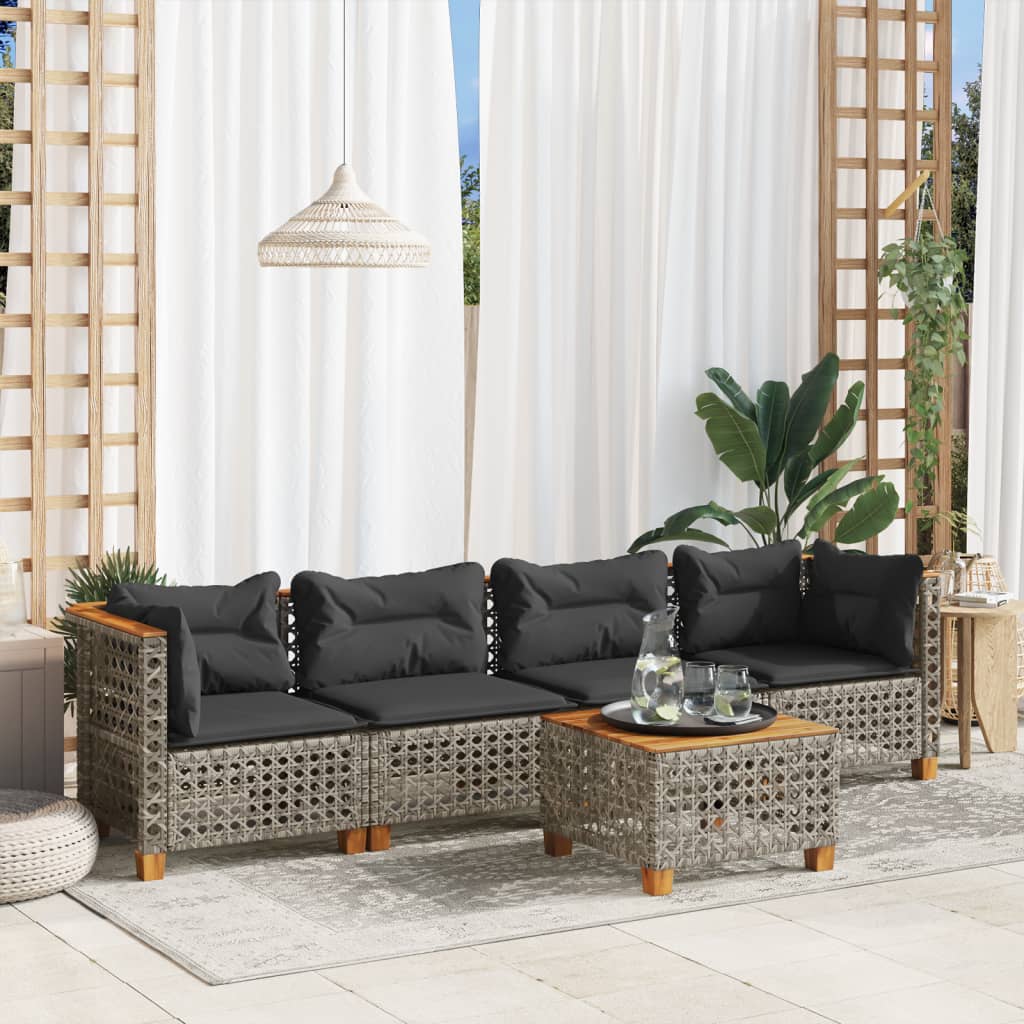 sofasæt 5 dele med hynder polyrattan grå