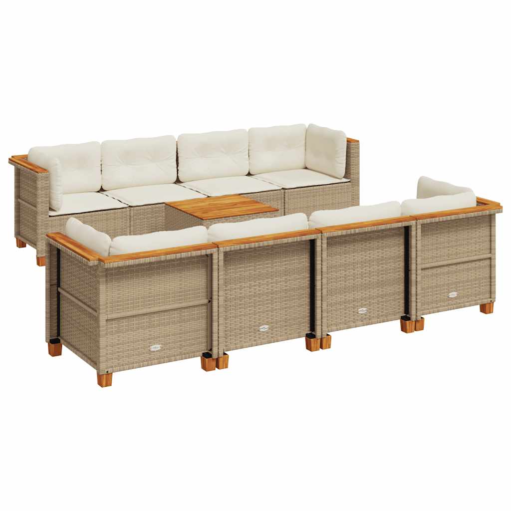sofasæt til haven 9 dele med hynder polyrattan beige