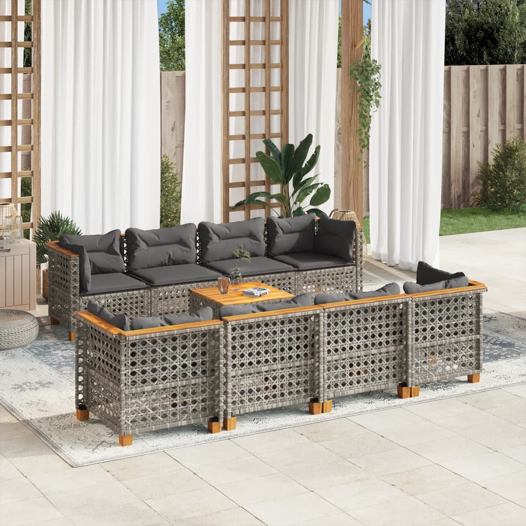 sofasæt til haven 9 dele med hynder polyrattan grå