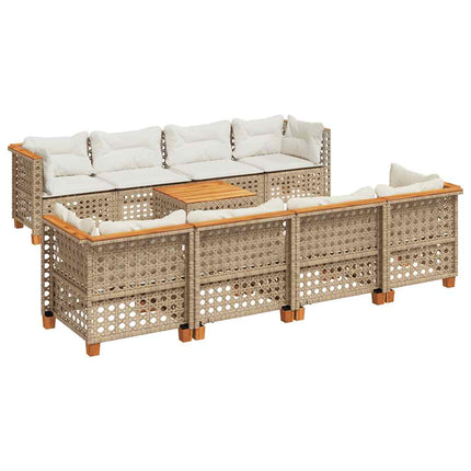 sofasæt til haven 9 dele med hynder polyrattan beige
