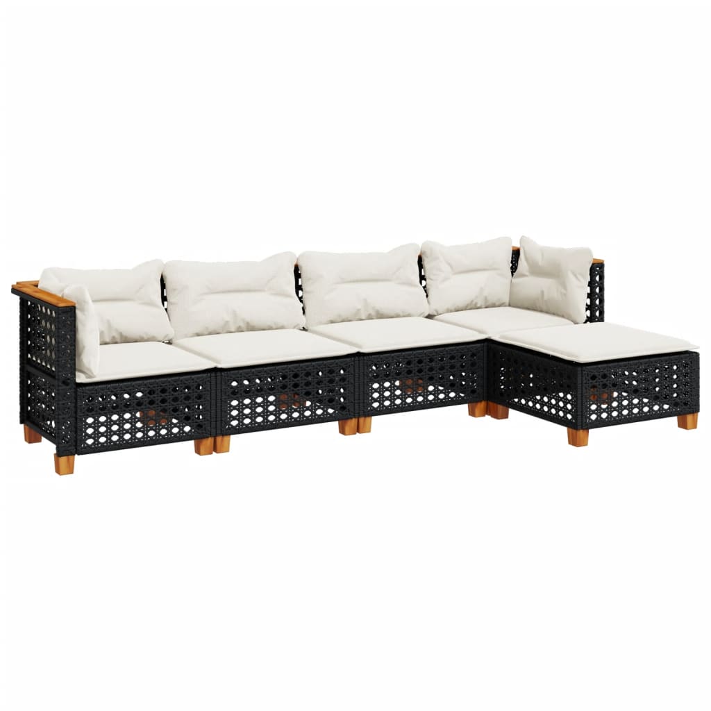 sofasæt til haven 5 dele med hynder polyrattan sort