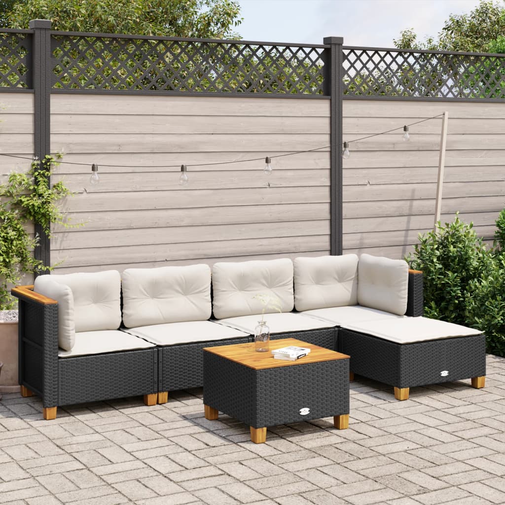 sofasæt til haven 6 dele med hynder polyrattan sort