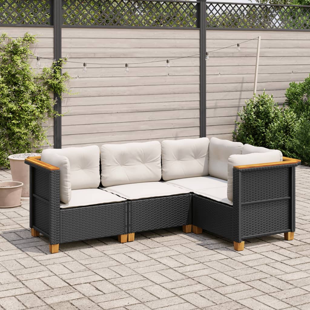 sofasæt til haven 4 dele med hynder polyrattan sort