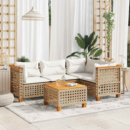 sofasæt til haven 5 dele med hynder polyrattan beige