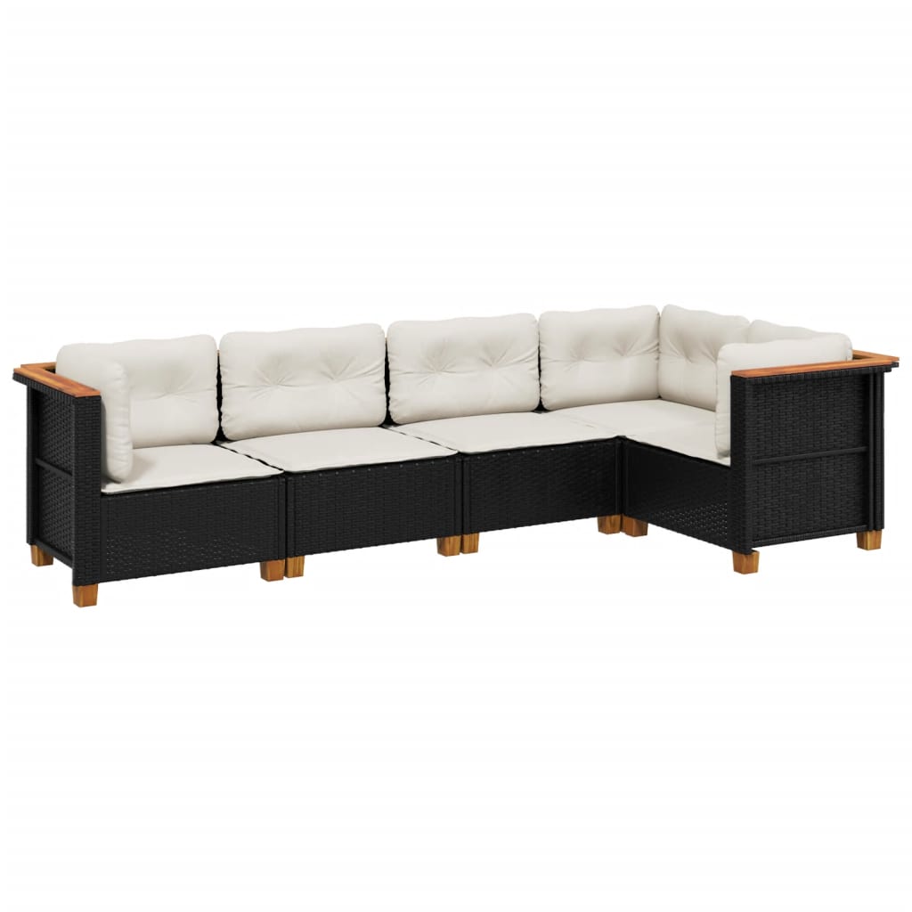 sofasæt til haven 5 dele med hynder polyrattan sort