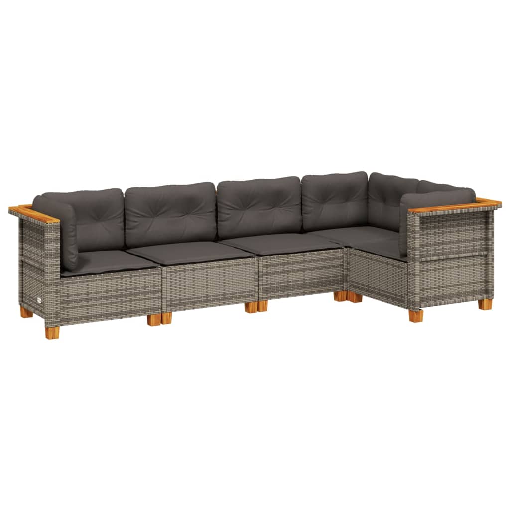 sofasæt 5 dele med hynder polyrattan grå