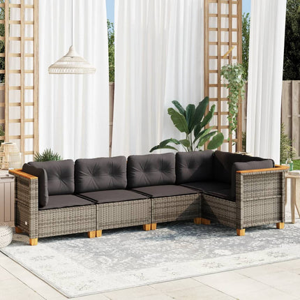sofasæt 5 dele med hynder polyrattan grå
