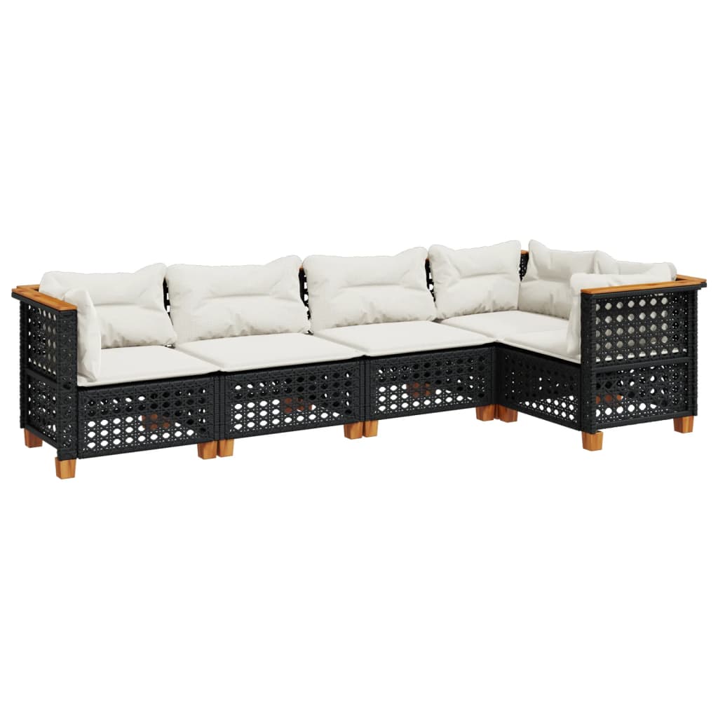 sofasæt til haven 5 dele med hynder polyrattan sort