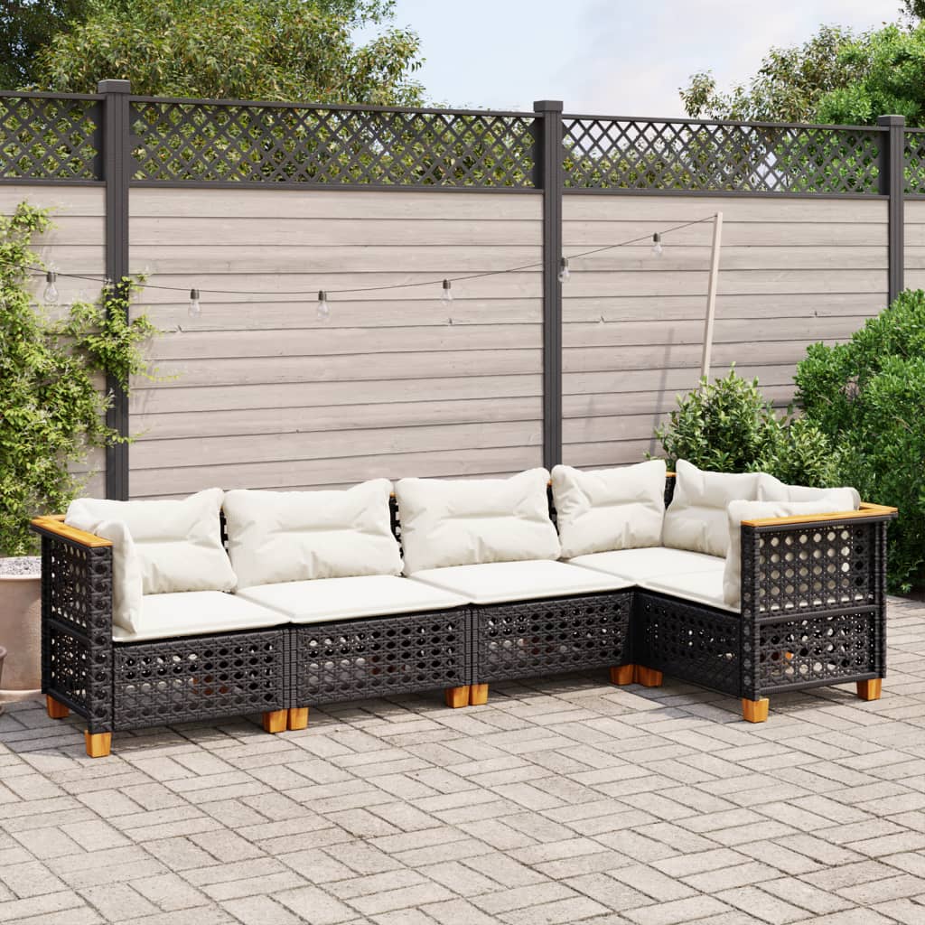 sofasæt til haven 5 dele med hynder polyrattan sort