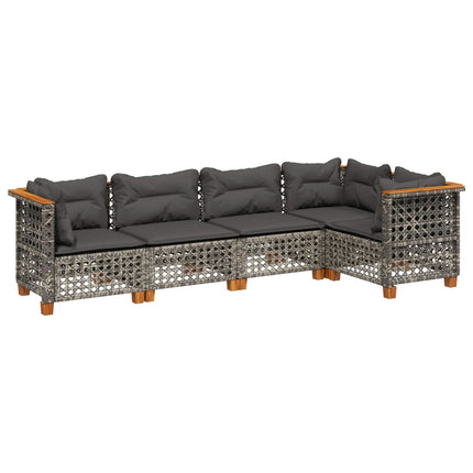 sofasæt 5 dele med hynder polyrattan grå