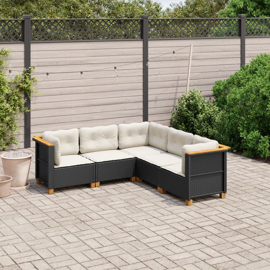 sofasæt til haven 5 dele med hynder polyrattan sort