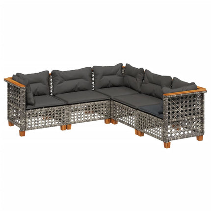sofasæt 5 dele med hynder polyrattan grå