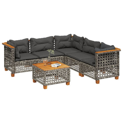 sofasæt til haven 6 dele med hynder polyrattan grå