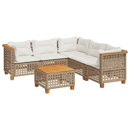 sofasæt til haven 6 dele med hynder polyrattan beige