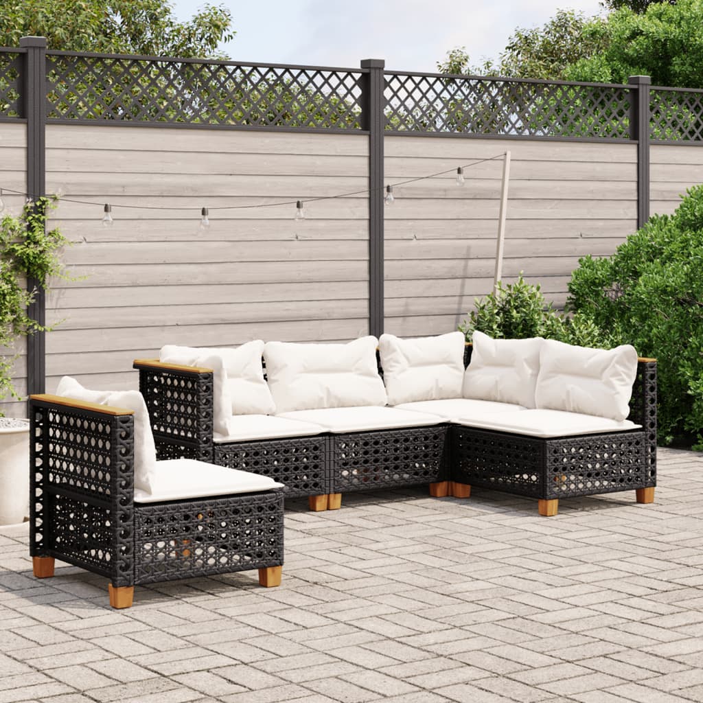 sofasæt til haven 5 dele med hynder polyrattan sort