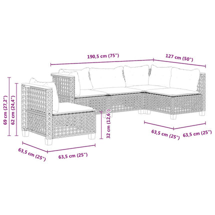 sofasæt til haven 5 dele med hynder polyrattan beige