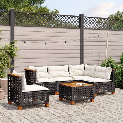 sofasæt til haven 6 dele med hynder polyrattan sort