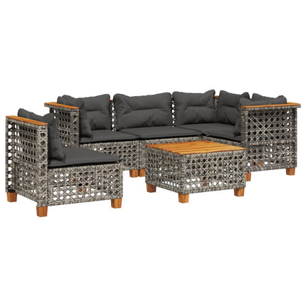 sofasæt til haven 6 dele med hynder polyrattan grå
