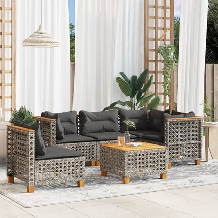 sofasæt til haven 6 dele med hynder polyrattan grå
