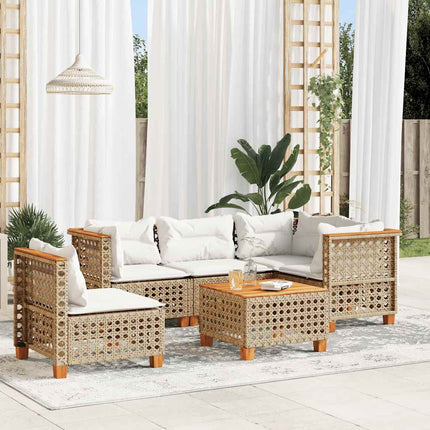 sofasæt til haven 6 dele med hynder polyrattan beige