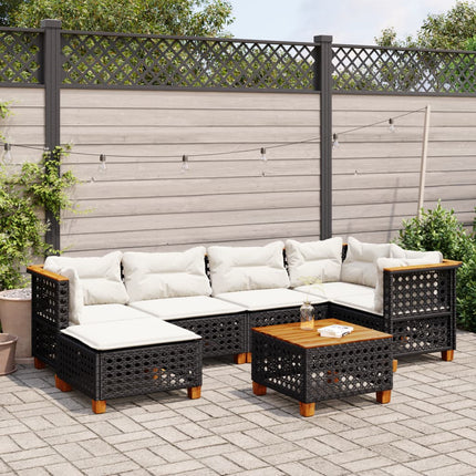 sofasæt til haven 7 dele med hynder polyrattan sort