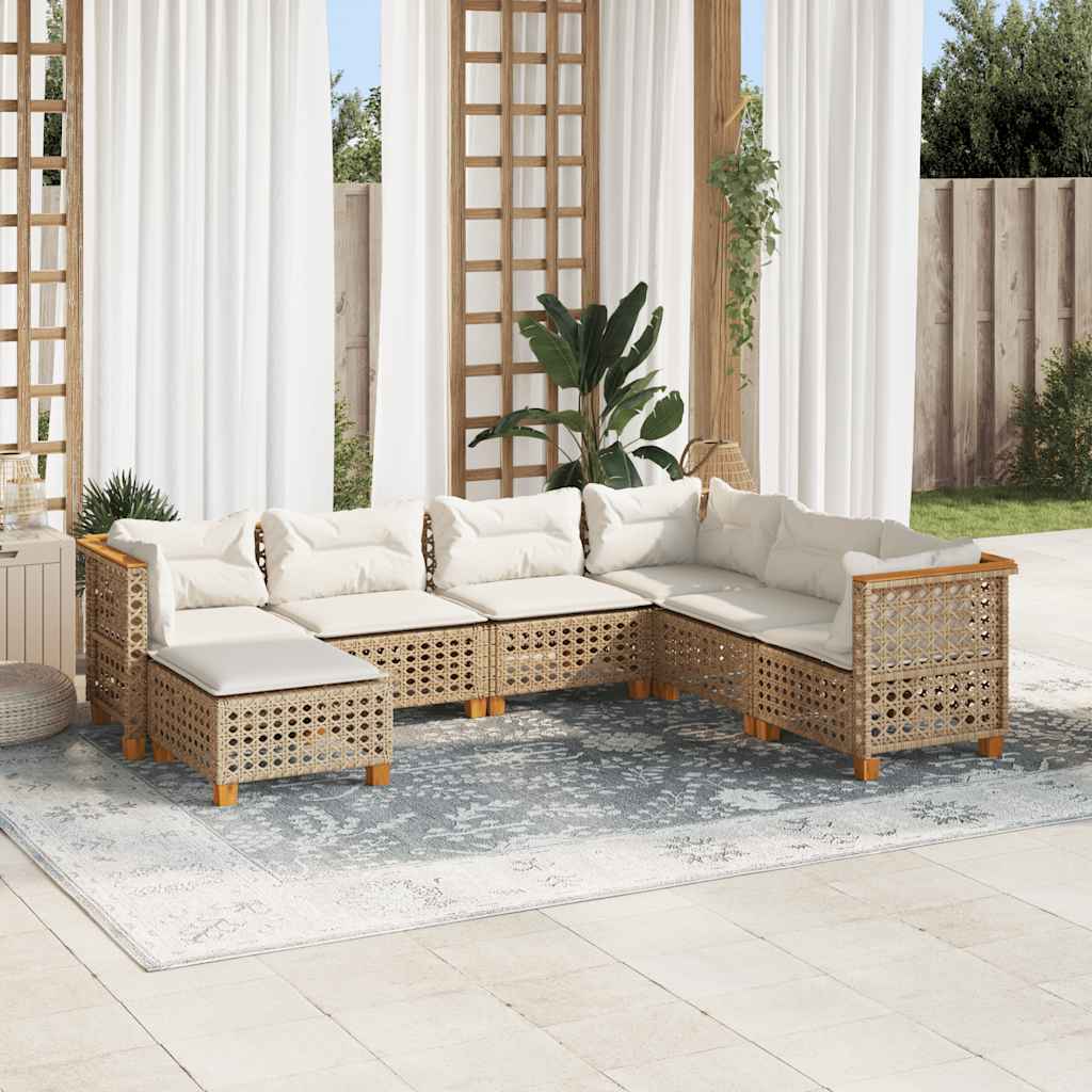 sofasæt til haven 7 dele med hynder polyrattan beige