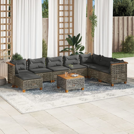 sofasæt til haven 9 dele med hynder polyrattan grå