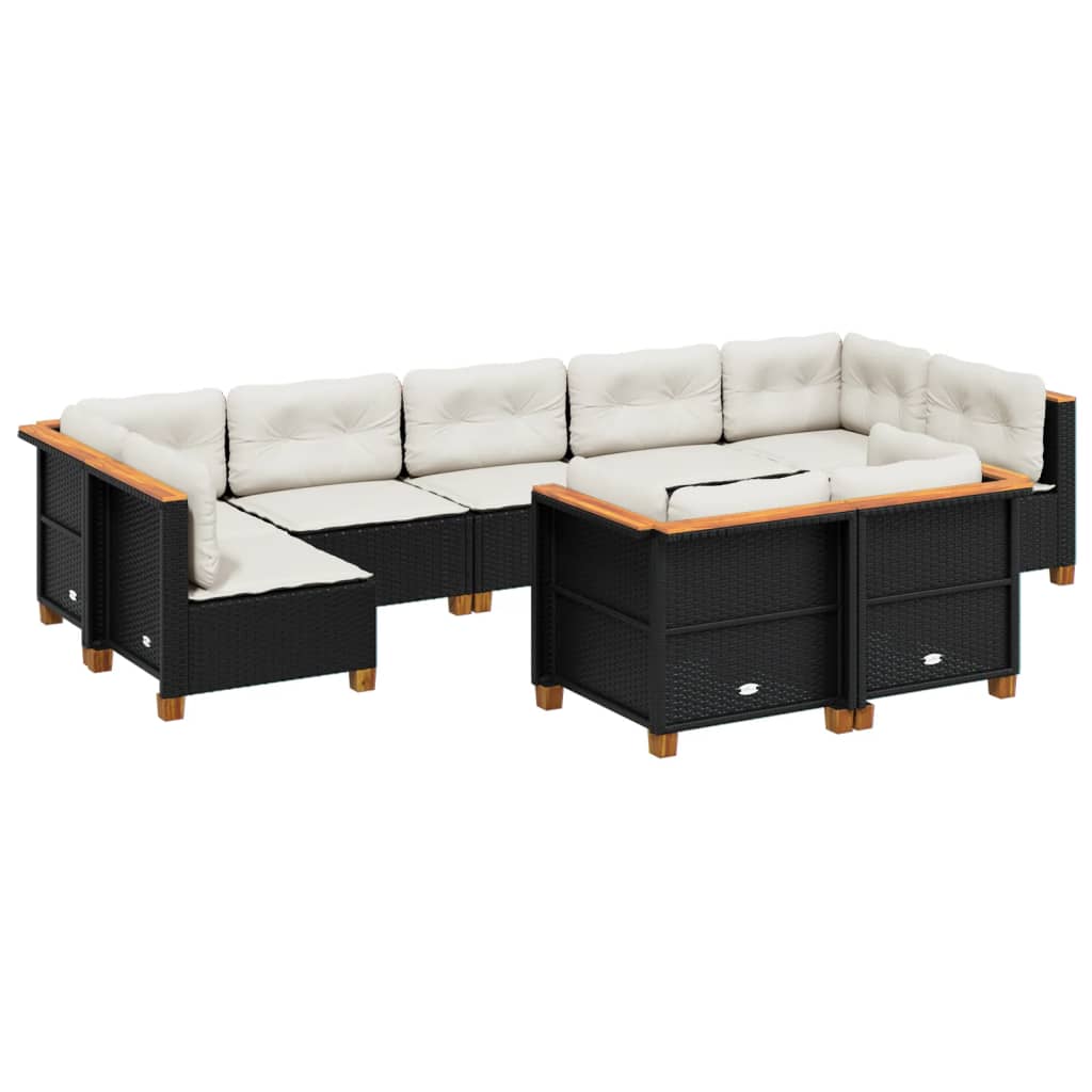 sofasæt til haven 9 dele med hynder polyrattan sort