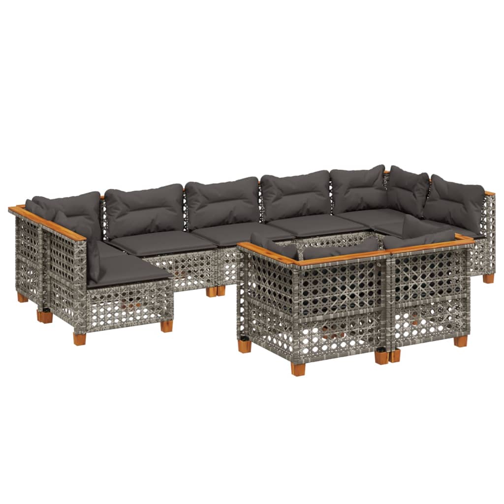 sofasæt til haven 9 dele med hynder polyrattan grå