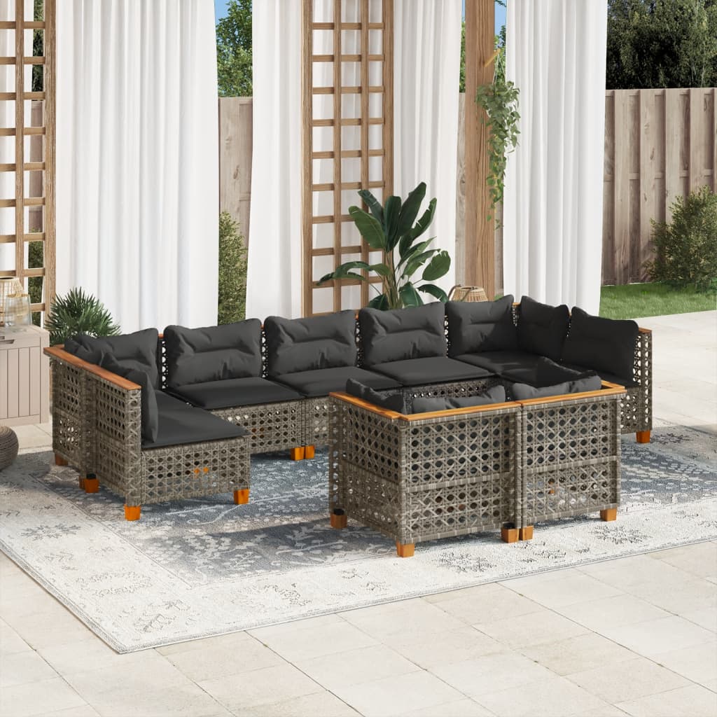 sofasæt til haven 9 dele med hynder polyrattan grå