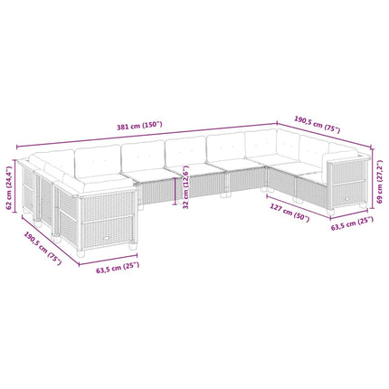 sofasæt til haven 10 dele med hynder polyrattan beige