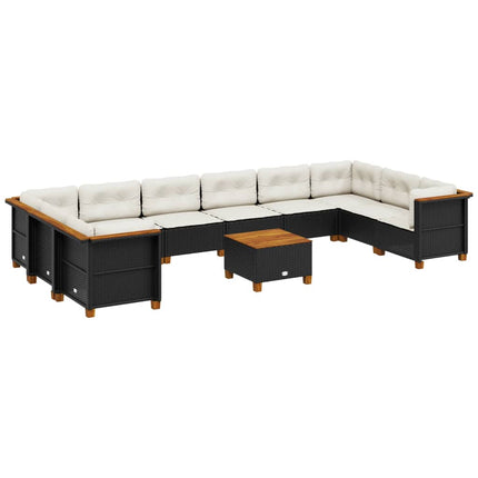 sofasæt til haven 11 dele med hynder polyrattan sort
