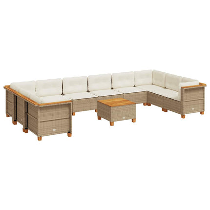 sofasæt til haven 11 dele med hynder polyrattan beige