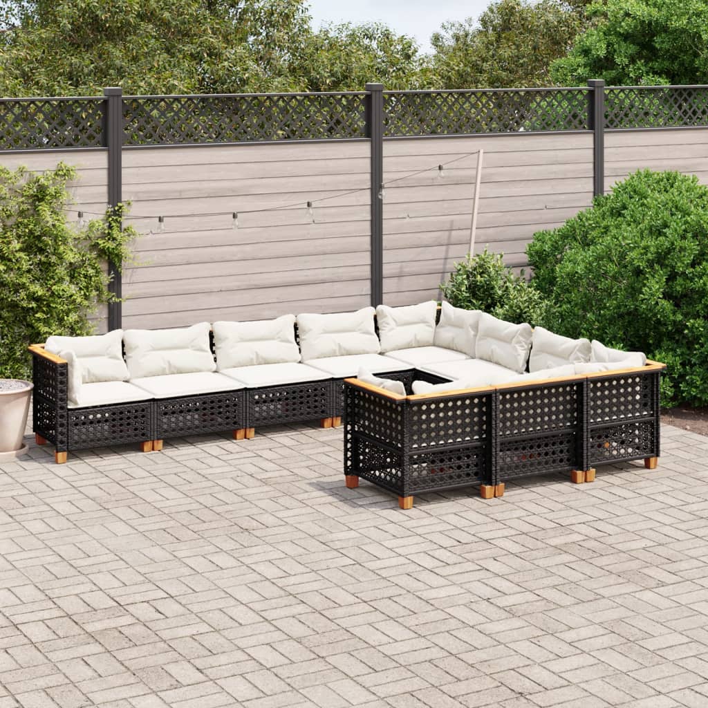 sofasæt til haven 10 dele med hynder polyrattan sort