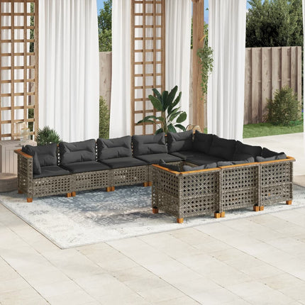 sofasæt til haven 10 dele med hynder polyrattan grå