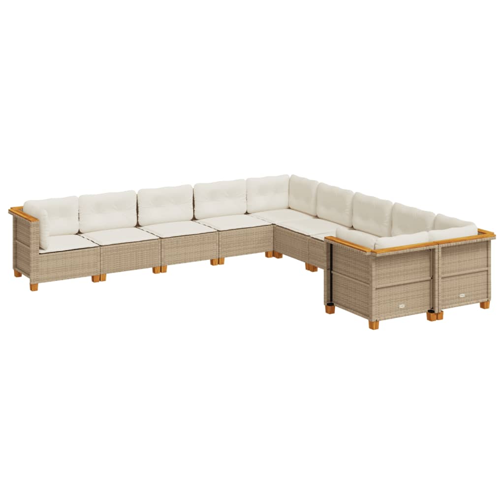 sofasæt til haven 10 dele med hynder polyrattan beige